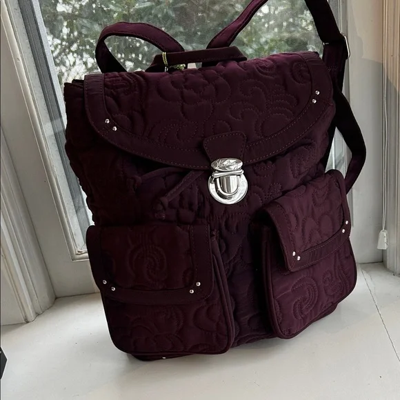 Vera Bradley Burgundy Quilted Backpack - Picture 2 of 8